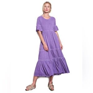 NWT 0 1 XS S Sundry Purple Tiered Midi Dress Lilac Stretch Cotton Ladder Lace